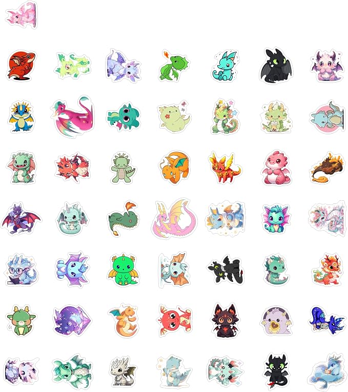100Pcs Cute Dragon Stickers for Water Bottle and Laptop - Cute Dragon Party Supplies & Decorations, Waterproof Vinyl Decals, Fantasy and Fun Stickers, Gifts for Women & Men