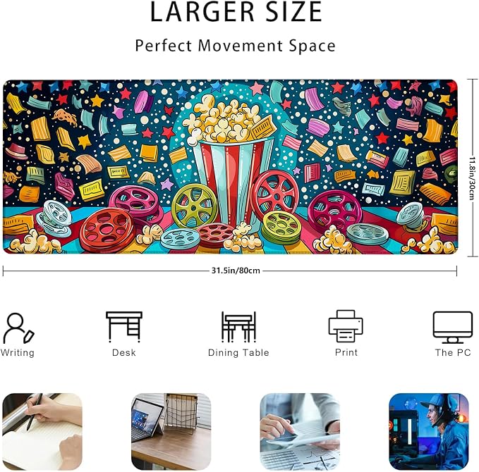 Cinema Delight Gaming Mouse Pad Gifts 31.5" x 11.8", Non-Slip Rubber Base MousePads for Computers Laptop School Office Home Accessories Decor, Mouse Pad, Keyboard Desk Mat