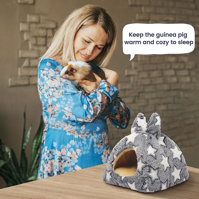 Mygeromon Guinea Pig Bed Rabbit Hideout Cuddle Cup Washable (Star Style) | Winter, Small Animals Sleeping House, for Ferret, Chinchilla, Bunny