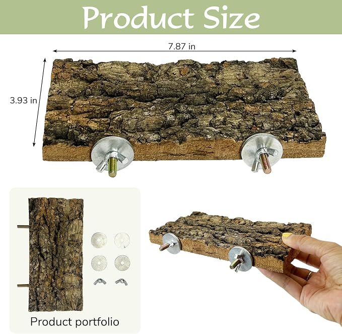 Bird Perch Platform 4PCS Flat Parrot Perch Stand Rectangle Parakeet Shelf Cork Bark Perches Wooden Bird Cage Accessories for Cockatiel Budgie Conure Finch Chinchilla