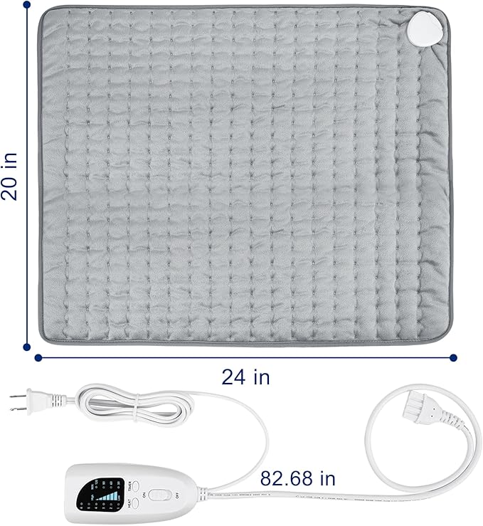 24"X20" Electric Heating pad with 6 Heat Settings, Auto Shut Off, Silver Gray Dry Electric Heating for Back Neck Knee Arms Legs Shoulder Heat Pads for Christmas Birthday Father's Day Mother's Day