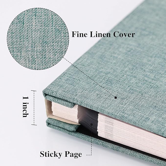 Vienrose Large Photo Album Self Adhesive for 4x6 8x10 10x12 Pictures Linen Scrapbook Album DIY 40 Blank Pages with A Metallic Pen