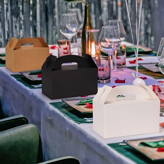 xiepipipaper 12Pack Large Party Favor Boxes,Black Treat Boxes, (9.45 * 5 * 5"),Large Goodie Boxes, Gable Gift Boxes with Handles,Candy Boxes for Kids Birthday Baby Shower Wedding Halloween Christmas.