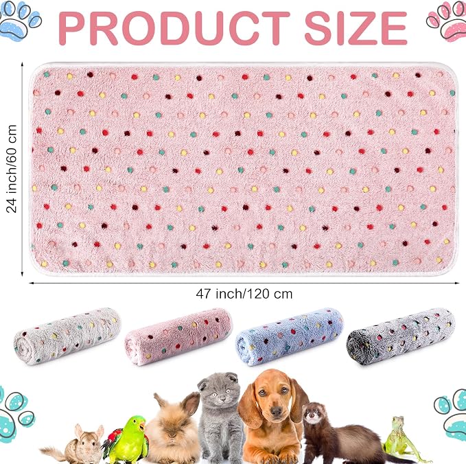 Tudomro 8 Pcs Guinea Pig Fleece Cage Liners, Dot, 47 x 24 Inch | Washable Reusable Small Animal Bedding, Absorbent Blankets for Ferret Chinchilla, Soft Fleece Mat Pads Protect Furniture