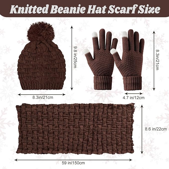 JenPen 4 Pcs Winter Hat Scarf and Gloves Set for Women Include Ear Cover Cold Weather Scarf Hat Knit Beanie Gloves