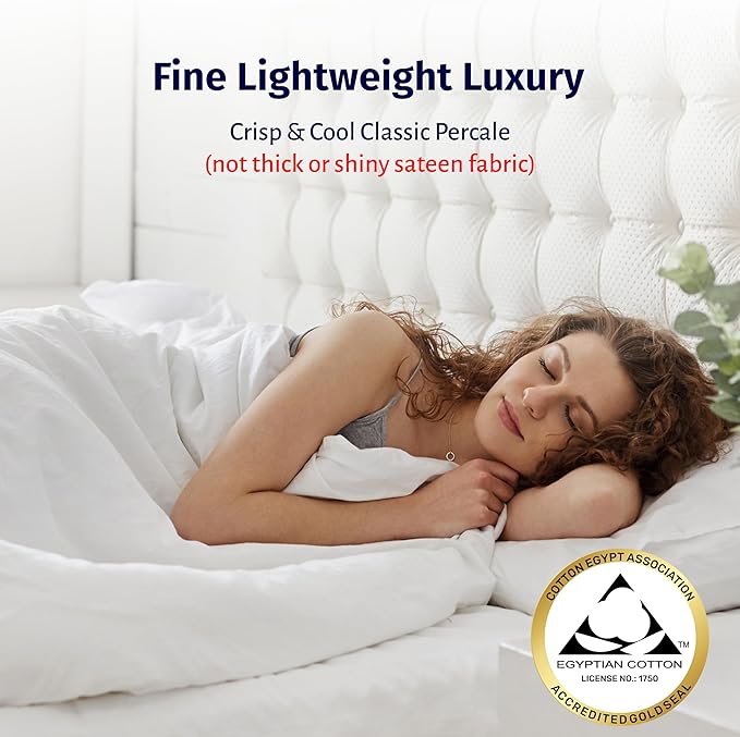 California Design Den Queen Deep Pocket Sheet Set - Certified 100% Egyptian Cotton Sheets, Lightweight & Crisp Percale, Cool & Durable Luxury Bedding Set - Mineral Blue