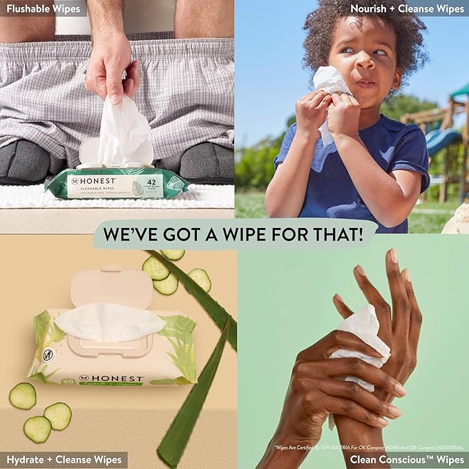 The Honest Company Clean Conscious Multi-Use Wipes Hypoallergenic and Unscented for Sensitive Baby Skin Over 99% Water Compostable Plant Based Rose Blossom 60 Count