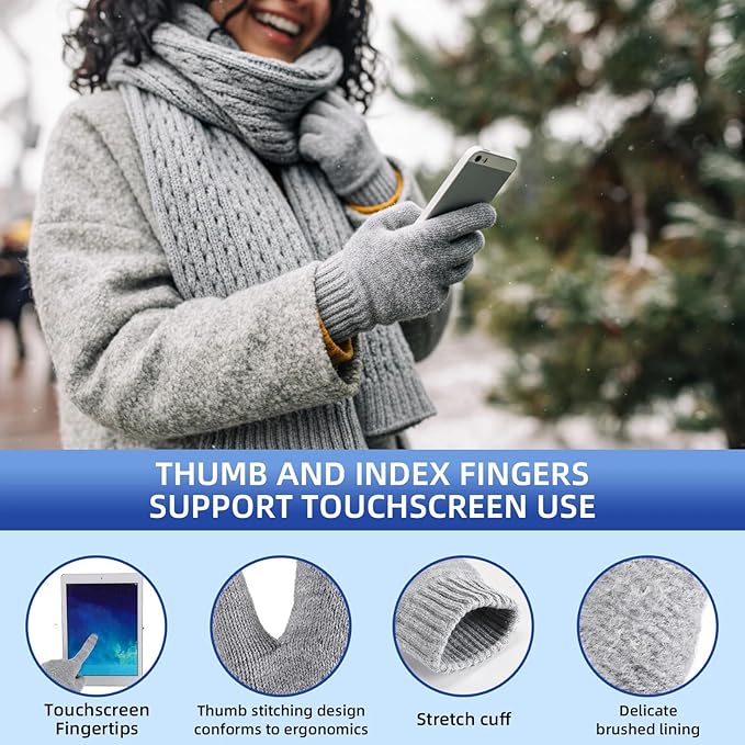 Geyoga 6 Pcs Winter Warm Set for Women Warm Beanies Hats Touchscreen Gloves Long Scarf Ear Muffs Socks Winter Gifts for Women