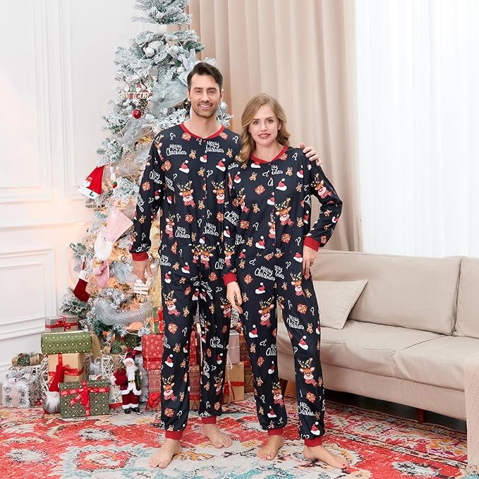 Matching Family Christmas Onesie Pajamas, Buffalo Plaid One-Piece Sleepwear Holiday Loungewear w Zipper