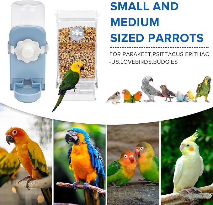 Lemtrflo No Mess Bird Feeder Water Dispenser Set, Automatic Bird Feeder | Parrot, Parakeet Cage Accessories
