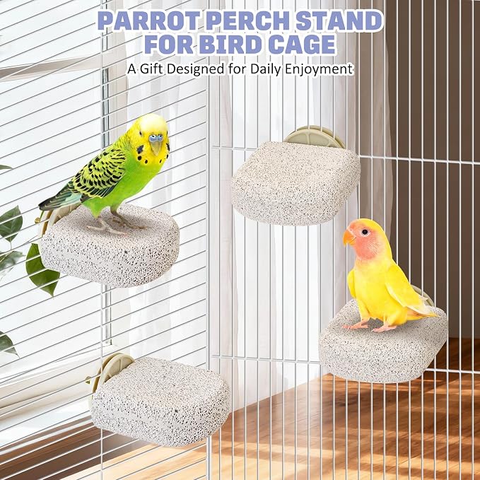 BNOSDM 4 Pcs Bird Beak Grinding Stone Calcium Parrot Perch Stand 2.8*2.6in | Natural Volcanic Lava Stone, Mineral Block, Birds cage platform for Parakeets Cockatiels Conures,Biting Toys for Small Bird