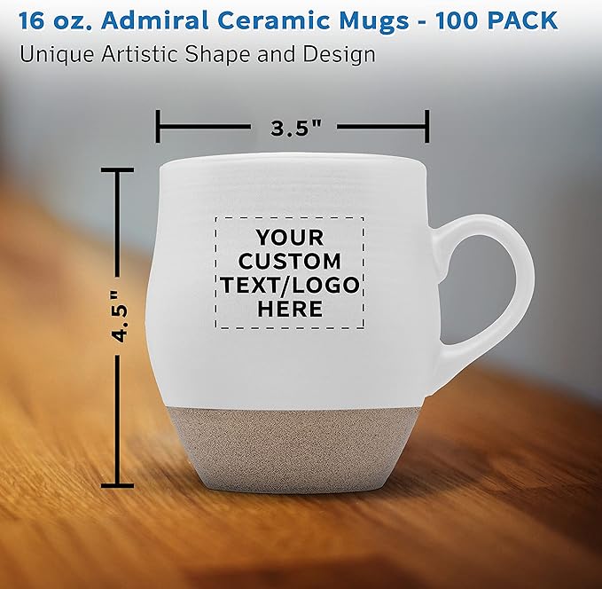 DISCOUNT PROMOS 100 Admiral Ceramic Mugs Set, 16 oz. - Customizable Text, Logo - Stoneware, Drinkware, Coffee, C-handle - White