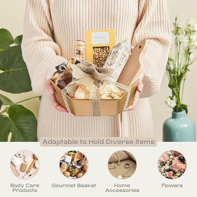 Pack of 5 Empty Baskets for Gifts - Containers Ideal for Christmas and Wedding - 8" x 6.69" x 2.75" Gold