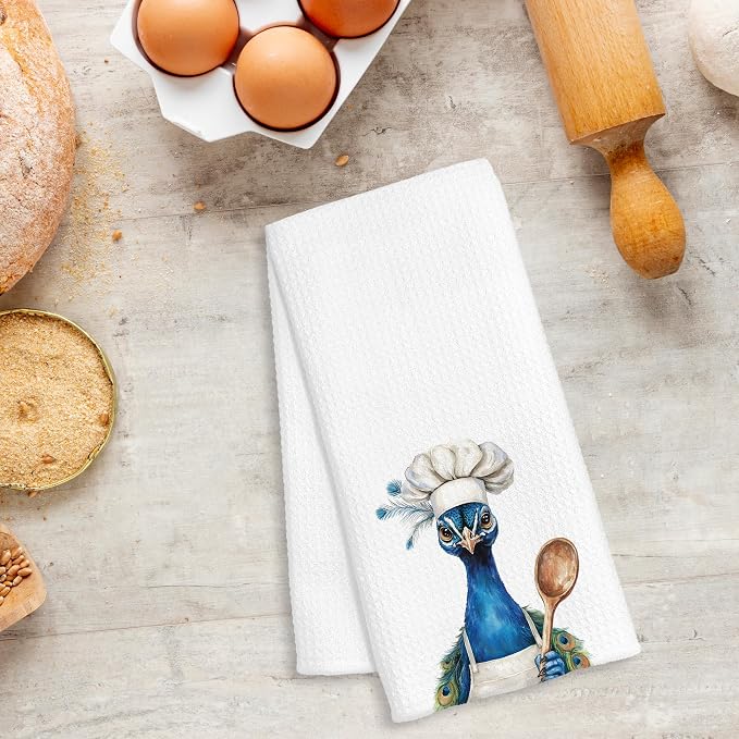 Funny Peacock Chef Kitchen Towels, Peacock Gifts for Women, Chef Gifts, Funny Peacocks Animal Decorative Dish Hand Tea Towels for Kitchen Bakery, 16x24 Inch