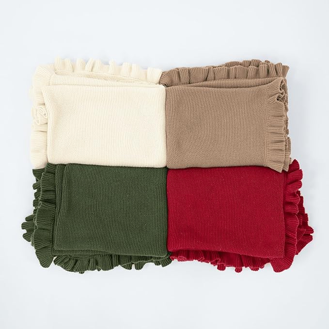 Ruffle Knit Blanket for Baby - 100% Luxury Soft Cotton Knit Warm Cozy Cuddle Stroller Crib Blanket for Newborns, Infants, & Toddlers (Mocha)