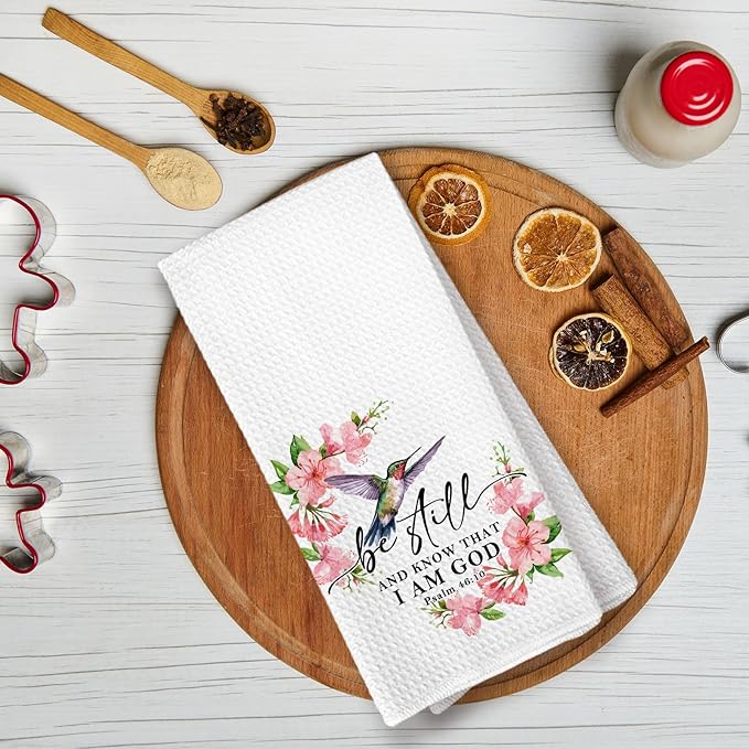 Be Still and Know That I Am God Kitchen Towels, Christian Bird Gifts for Women, Bird Decor Dish Towels for Kitchen, Christian Hummingbird Decor Bible Verse Decorative Hand Towel