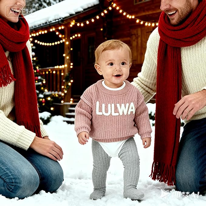 Personalized Knit Baby Boy Girl Sweater with Name Custom Pullover Sweatshirt Custom Baby Gifts