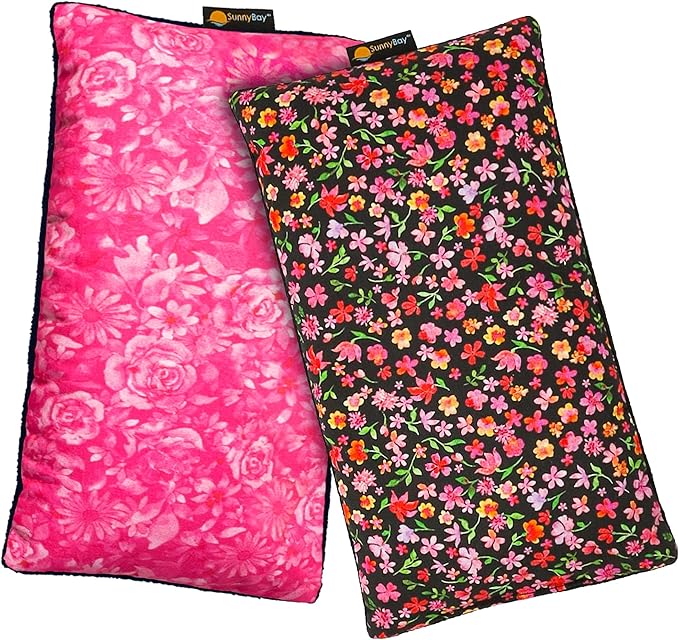 SunnyBay Small Microwave Heating Pad, Microwavable Versatile Cold/Heated Neck and Shoulder Wrap for Back Pain and More, Moist Heat Cotton-Fleece Pad, 6x11 Inches, Hot Pink and Red Flower, Pack of 2