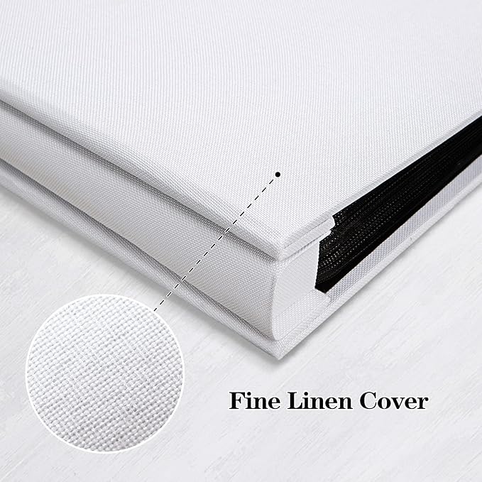 Mublalbum Small Photo Album 4x6 300 Photos Linen Cover Picture Book with Horizontal Pockets for Family Wedding Baby and Anniversary (White)