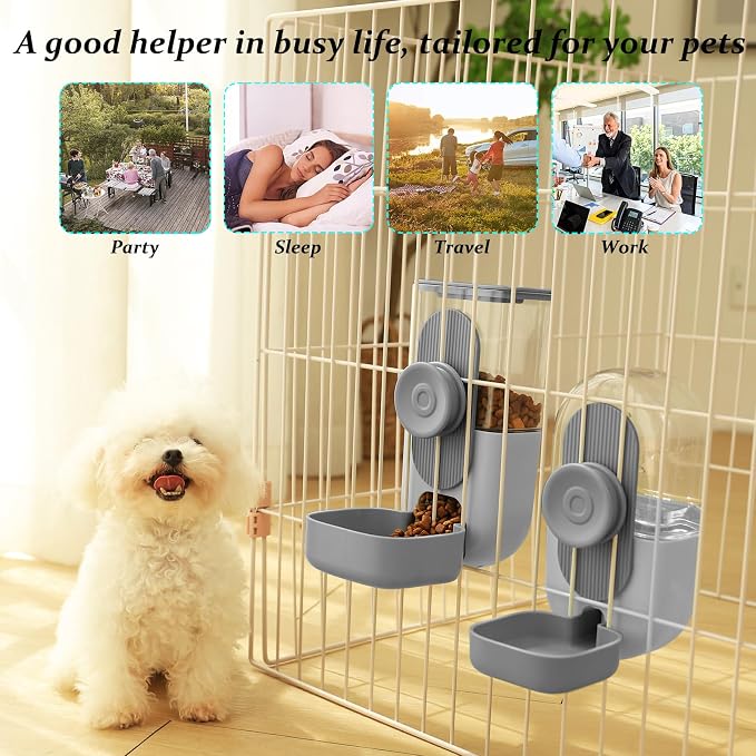 Kenond 35oz Rabbit Feeder,Bunny Water Dispenser,Pet Water Bottle for Cage | Hanging Auto Ferret Food Water Dispenser, Auto Gravity Pet Feeder and Waterer Set, Cage Cat Food Bowl Dog Feeding Station