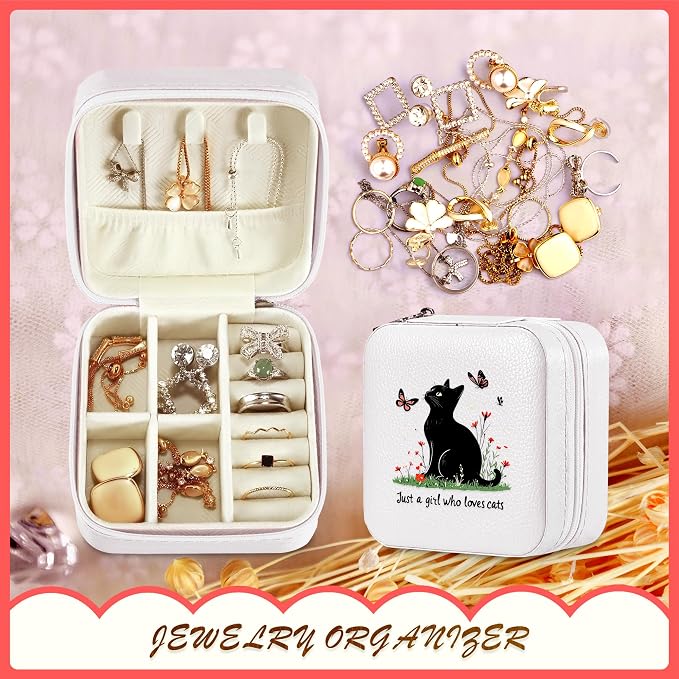 Black Cat Jewelry Box, Gifts For Kids Teens Girls, Black Cat Lovers Stuff Items Accessories Things Merchandise Decor Merch, Travel Ring Earrings Necklace Organizer Holder!