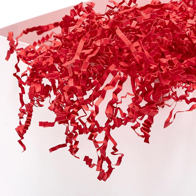 Mefleet 1/2 LB Crinkle Cut Paper Shred Filler 8 oz Red Crinkle Shredded Paper for Gift Box - Gift Basket Bag Filler - Grass Cushion Stuffing for Mother's Day, Easter Holiday Packaging Wrapping