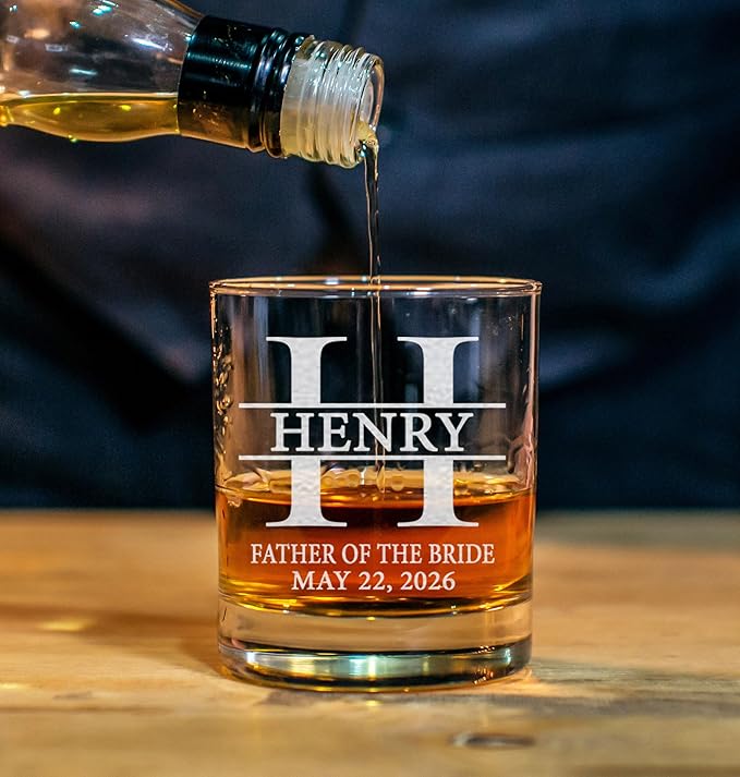 Set Of 7, Personalized Whiskey Glass For Groomsman Gifts, Best Man, Groom, 11oz Old Fashioned Custom Monogrammed Whiskey Glass
