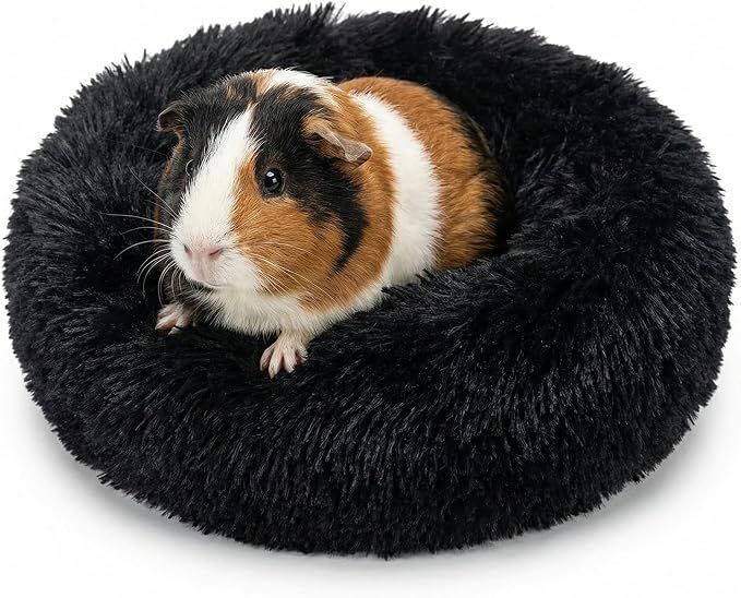 Guinea Pig Bed for Small Animal for Dwarf Rabbits/Hamster/Hedgehog/Ferrets | 11.8 Inch Small Animal Beds Washable，Hideout Soft & Comfortable Donut Bed,Black