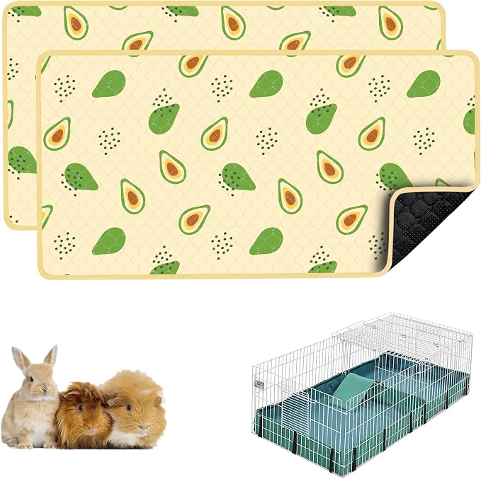 Guinea Pig Cage Liner, 49"x24" Bedding for Midwest Cage 2 Pack, Avocado | Washable Fleece Bedding, Super Absorbent, Non-Slip, Waterproof Rabbit Mat, Machine Washable, Small Animal Cage Accessory