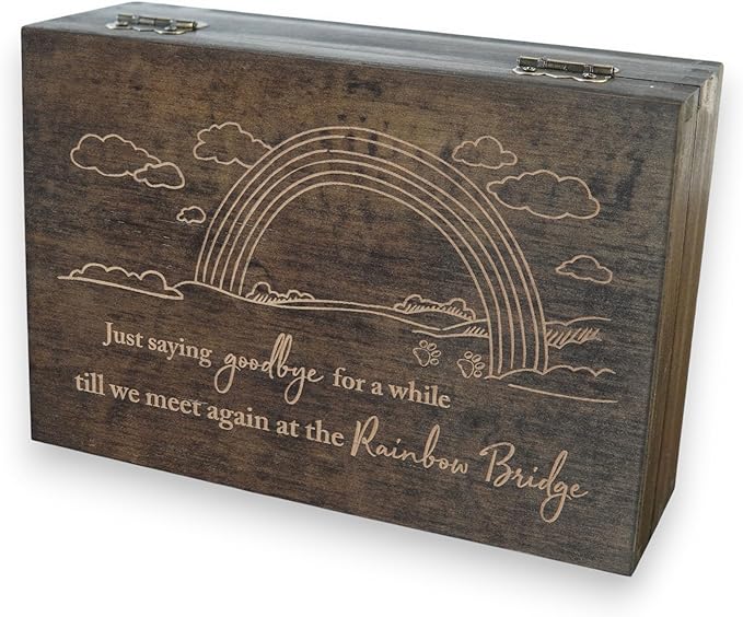 Engraved Pet Memory Box – Wooden Keepsake Box for Dog or Cat Remembrance – Pet Loss Gift – Medium Size – Dark Walnut Finish – 8.5 x 6 x 3 in