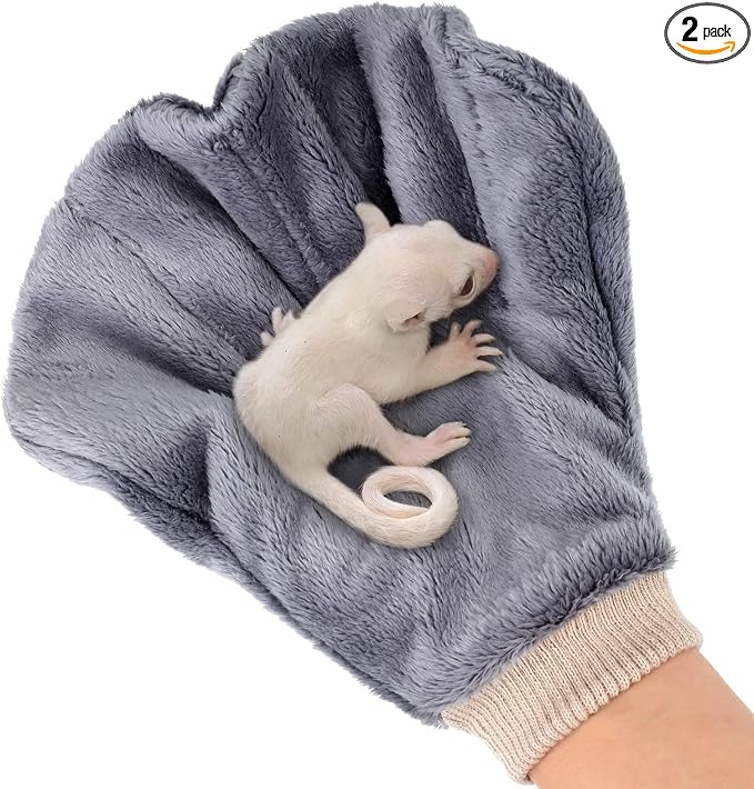 2 Pcs Sugar Glider Bonding Mitt, Calming Sleeping Glove, Bite Proof Animal Handling Gloves, Hedgehog Accessories Calming Glove for Train Your Sugar Glider Small Animals Hamster Rats Pet (Gray)