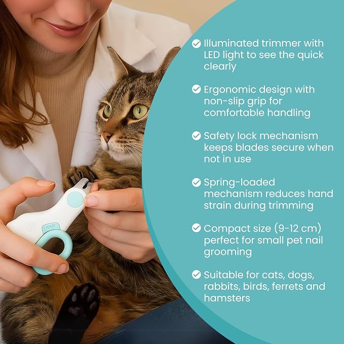 LED Pet Nail Clipper with Safety Guard for Cats & Small Dogs - Claw Trimmer with Light for Nail Bloodline - Razor Sharp Blades for Kitten Bunny Rabbit Bird Ferret Guinea Pig Hamster