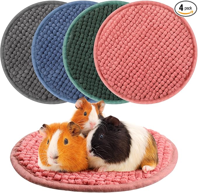 Amylove 4 Pcs Guinea Pig Cage Liner 7.8 Inch Round Washable Chenille Pee Pads Pet Dog Cat Bedding Training Mat Reusable for Small Animals Puppy Bunny Hamster Chinchilla