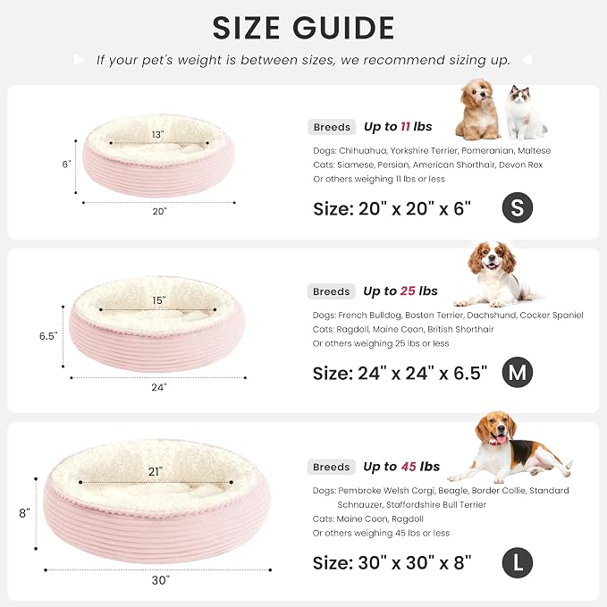 Love's cabin Round Donut Cat and Dog Cushion Bed, 20in Pet Bed for Cats or Small Dogs, Anti-Slip & Water-Resistant Bottom, Super Soft Durable Fabric Pet beds, Washable Luxury Cat Dog Bed Pink Stripe
