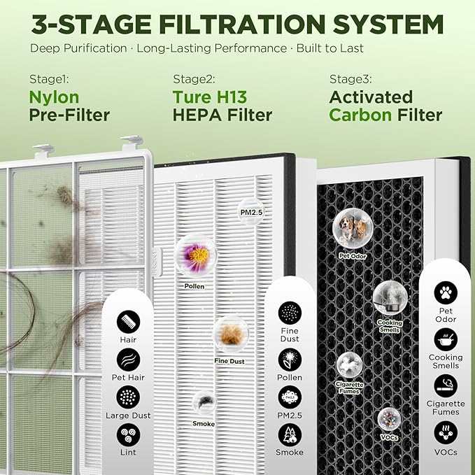 Air Purifiers for Home Large Room up to 2180 Sq Ft, DBFIT HEPA Air Purifier with Washable Nylon Pre-Filter, PM2.5 Air Quality Sensor, Air Cleaner for Pet Hair, Odor, Smoke, Dust, Pollen AP2410