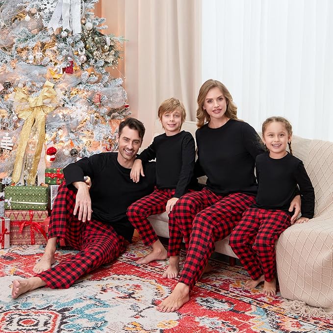 Christmas Family Pajamas Set Matching Holiday Plaid Sleepwear Set Reindeer/Tree Print Loungewear for Xmas Eve