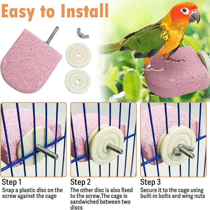PINVNBY 4 PCS Bird Perch Stands Parrot Calcium Perch Beak Grinding Stone Foot Claws Trimmer Parakeet Platform Parrot Chewing Toys for Small Medium Cockatiel Conure Lovebird Finch(Purple)