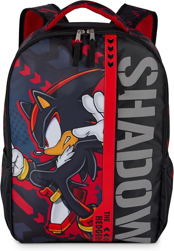 AI ACCESSORY INNOVATIONS Sonic The Hedgehog Backpack for Boys & Girls, Shadow 16 Inch Schoolbag with Reflective Ink, Black
