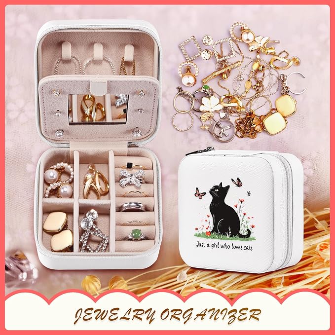 Black Cat Jewelry Box, Gifts For Women Teens Girls, Black Cat Lovers Themed Stuff Items Accessories Merchandise Decor Merch, Travel Ring Earrings Necklace Organizer Holder!