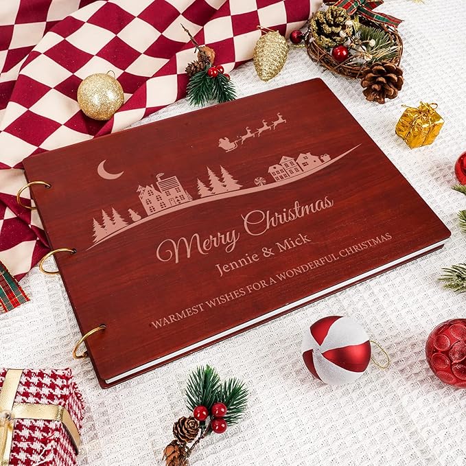 Personalized Wooden Photo Album, Family Christmas Memory Photo Album, Custom Couples Album Scrapbook for Treasured Family, Daughter, Friendship Christmas Gifts