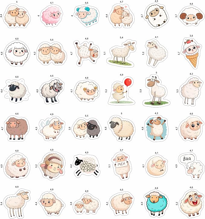 100Pcs Sheep Stickers for Scrapbooking - Sheep Gifts, Party Supplies - Lamb & Farm Animal Stickers - Gift for Women & Men