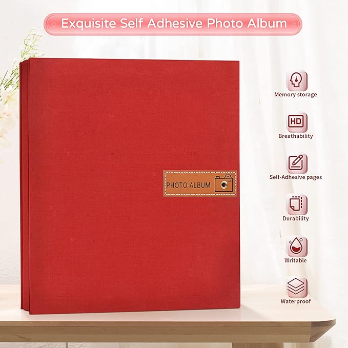 Popotop Large Photo Album Self Adhesive 4x6 5x7 8x10 Scrapbook Album DIY Picture Book,Gifts for Mom,Family Baby and Wedding,with Metal Pen and Plastic Board