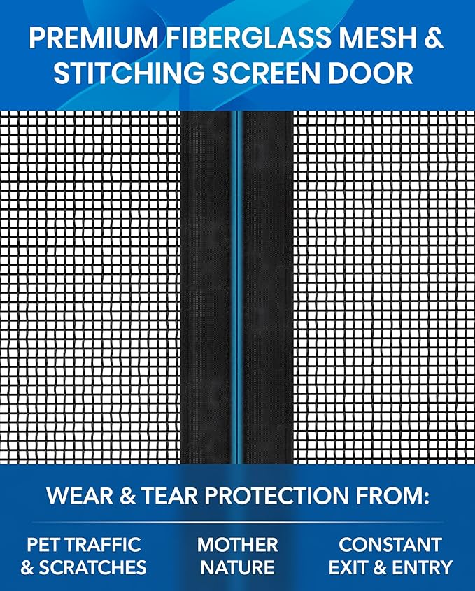 Flux Phenom Magnetic Screen Door - Bugs Out, Breeze in - 9min Install Auto-Sealing Heavy Duty Double Stitched Mesh, 52 Magnets, Hands Free Sliding & Patio Doors Net, Pet & Kid Friendly, 38 x 82 Inch