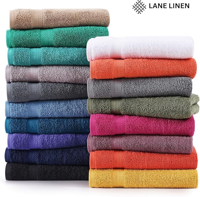 LANE LINEN 100% Ring Spun Cotton Luxury Bath Towel Set - 18 PCs - 4 Bath Towels, 8 Washcloths & 6 Turkish Hand Towels for Bathroom - Sustainably Produced, Ultra Soft & Absorbent - Fuschia