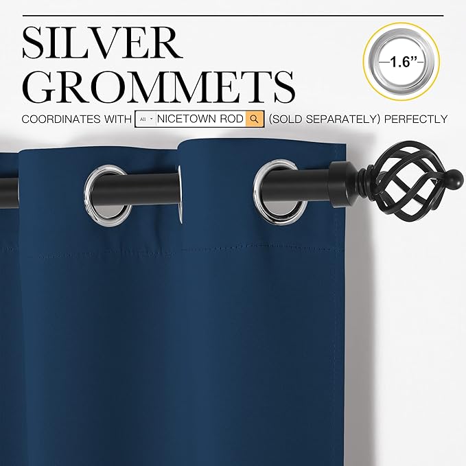 NICETOWN Patio Blackout Curtains - Glass Door Drapes, Privacy Panel for Bedroom, Living & Dining Room (Moroccan Blue, 42 x 95 Inches, 1 Pair)