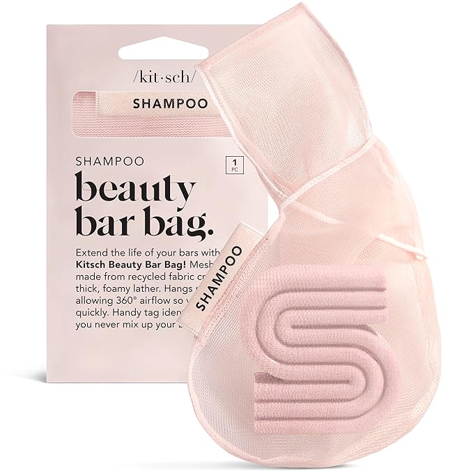 Kitsch Bar Soap Saver Bag – Patented Mesh Bag Soap Holder for Shampoo and Conditioner Bars - Extends Use & Prevents Soggy Mess - Recycled Mesh Beauty Pouch, Eco-Friendly – Blush