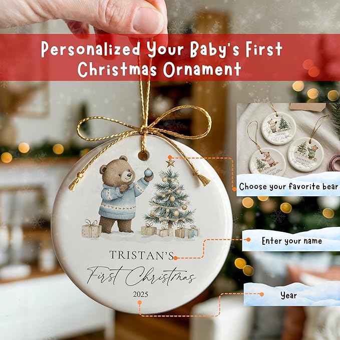 Personalized Christmas Ornaments Personalized Baby First Christmas Ornament 2025 with Photo & Name Custom Ornaments for Christmas Tree Keepsake for Newborn Boy or Girl Gifts