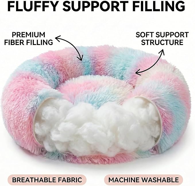 Guinea Pig Bed for Small Animal for Dwarf Rabbits/Hamster/Hedgehog/Ferrets | 11.8 Inch Small Animal Beds Washable，Hideout Soft & Comfortable Donut Bed,Rainbow