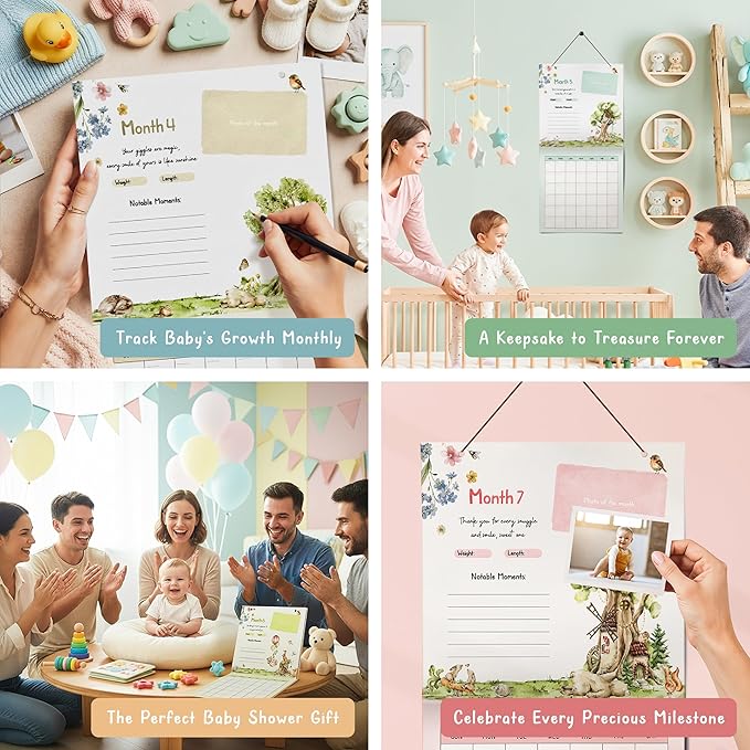 WOODAMORE Baby Calendar First Year with Stickers - Wildflower Baby First Year Memory Book, Babies Milestone Calendar Tracker, Babies 1st Book Keepsake for Newborn Girl