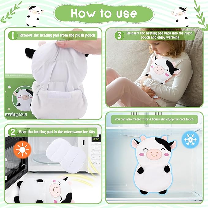 Cow Microwavable Heating Pad for Cramps & Period Pain Relief,Cute Animal Microwave Heating Pad for Kids Women with Lavender Scented,Heated Pad for Neck Knee Pain,Warmer Pad for Birthday Mother's Day
